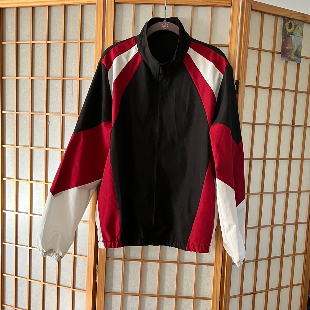 SHEIN Men's Medium Black, Red, and White Windbreaker Track Jacket